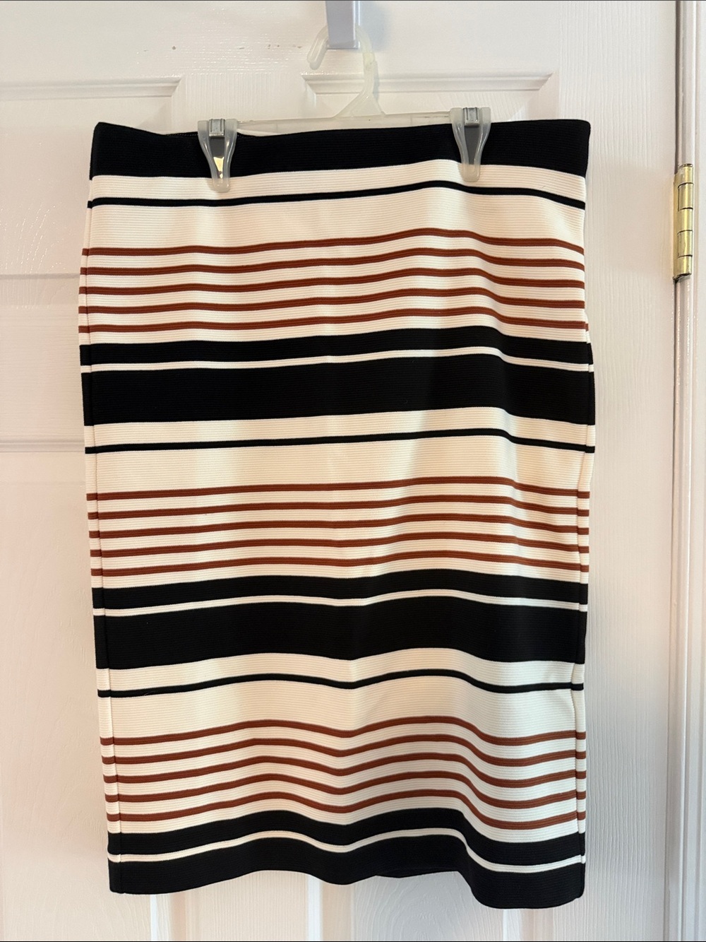 LOFT Striped Black, White & Brown Pencil Skirt
